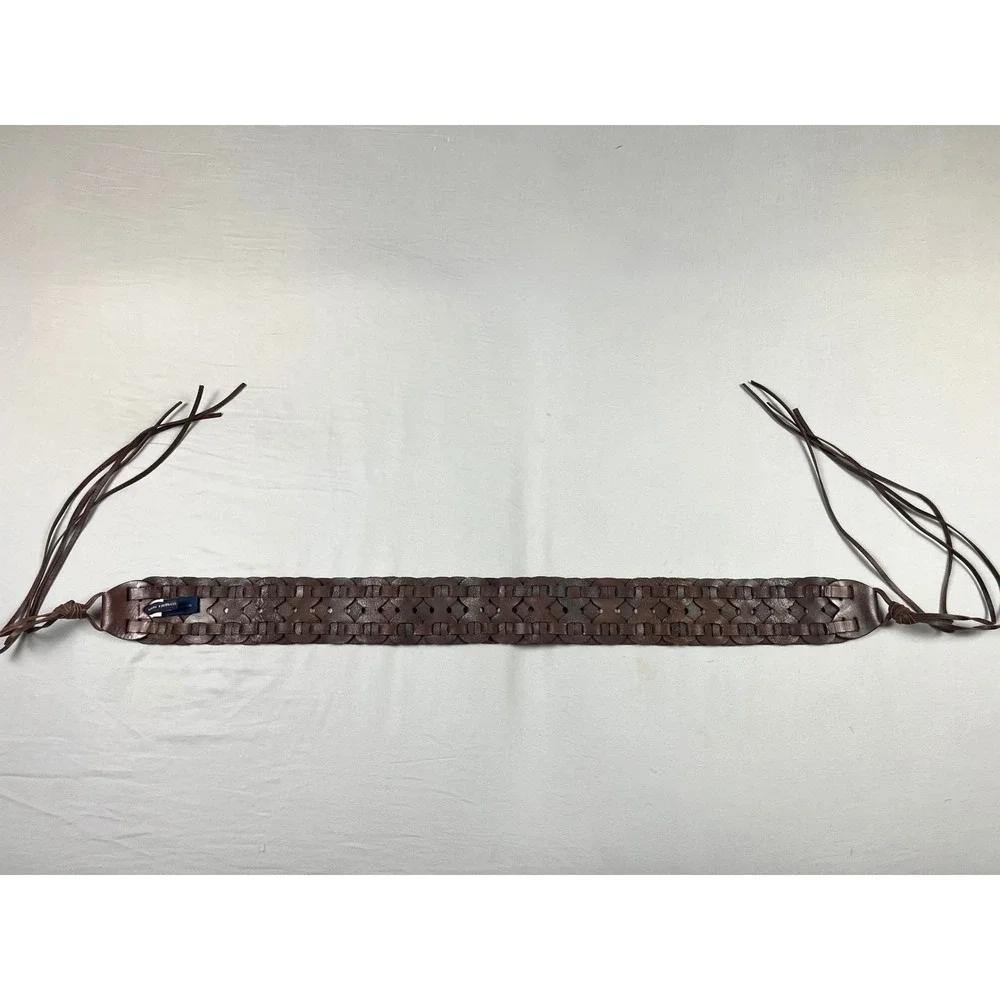 Banana Republic Brown Leather Woven Wide Waist Belt Tie Sash Boho 32in Vintage